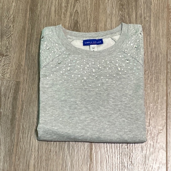 Simply Styled Medium Gray Gem Embellished Sweatshirt - Picture 1 of 13